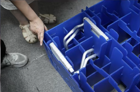 Automotive plastic packaging with custom PP corrugated dividers for automotive parts